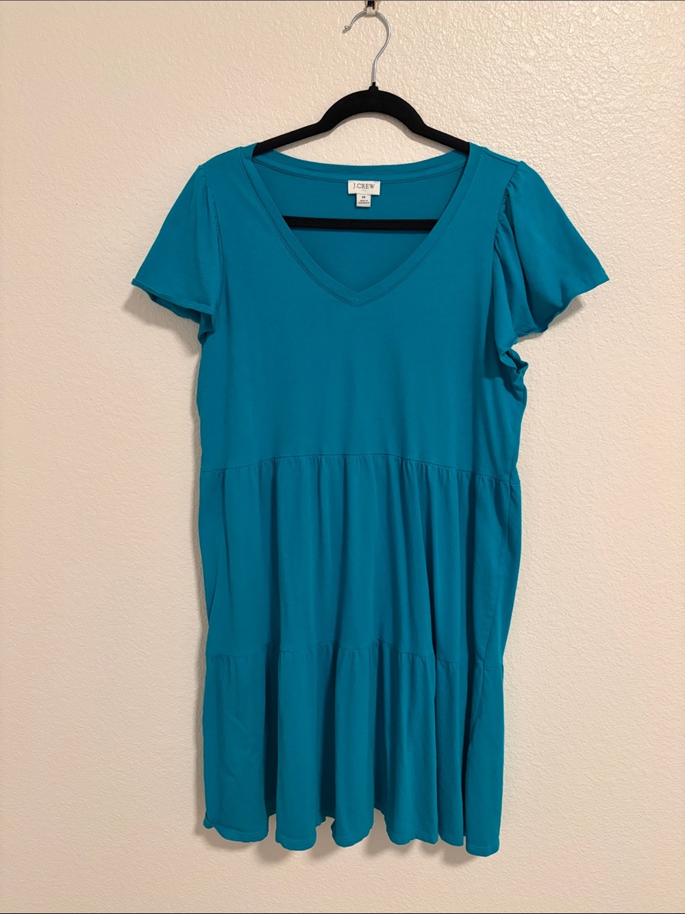 J. Crew Teal V-Neck Tiered Mini Dress